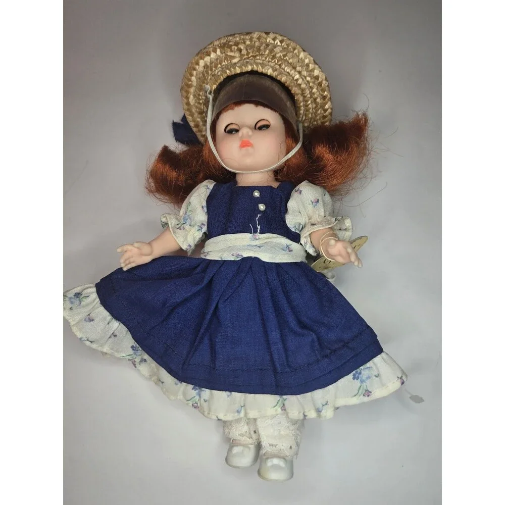 Vintage Vogue Doll 8" Ginny 1985 Doll Blue Floral Dress Straw Hat Tag - Picture 4 of 12